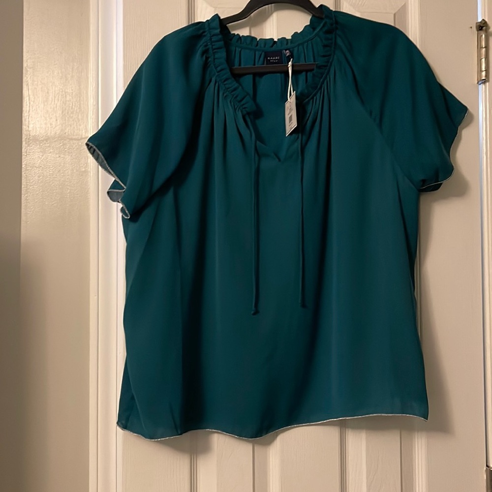 Teal KAARI size XL blouse with flutter sleeves